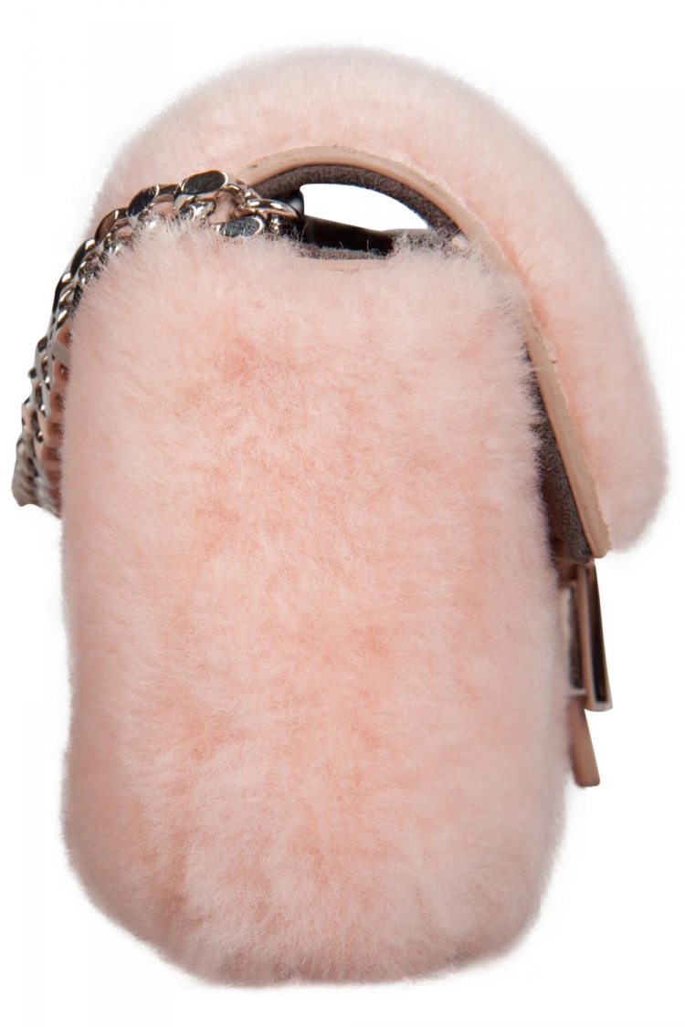 Pre Owned Fendi Light Apricot Sherling Micro Baguette Crossbody Bag
