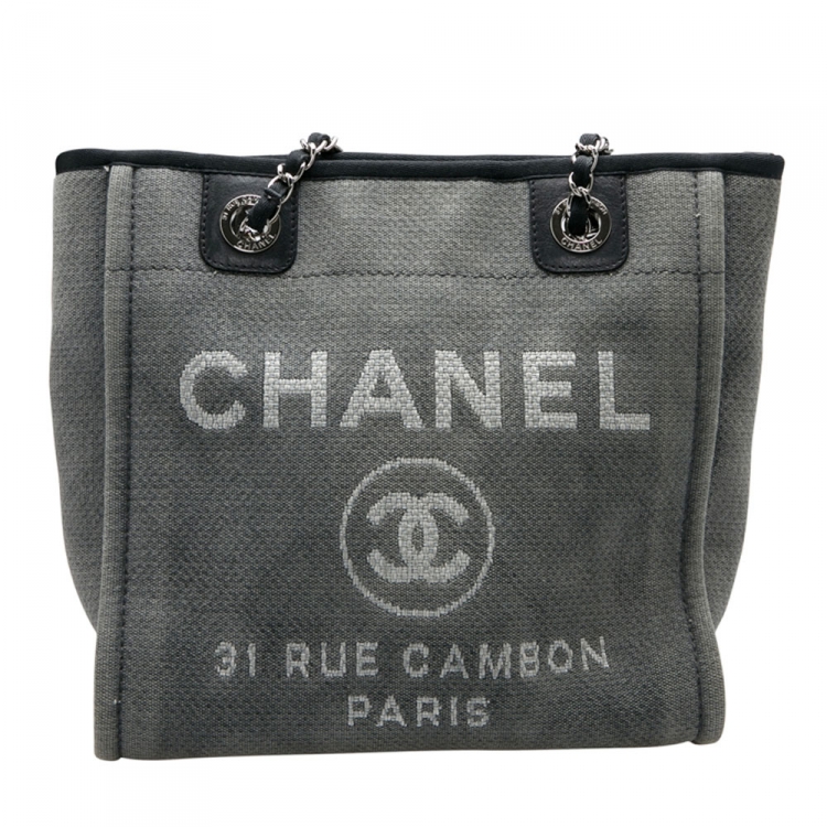 Pre Owned Chanel Grey/Black Canvas and Leather Deauville Tote 