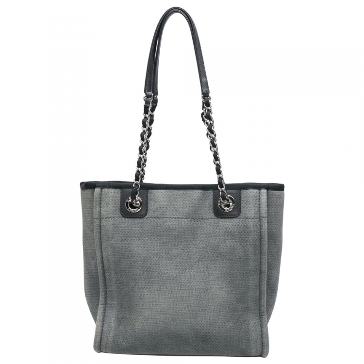 Pre Owned Chanel Grey/Black Canvas and Leather Deauville Tote 