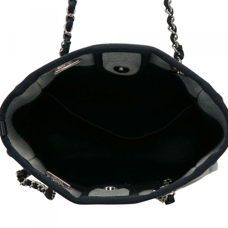 Pre Owned Chanel Grey/Black Canvas and Leather Deauville Tote 