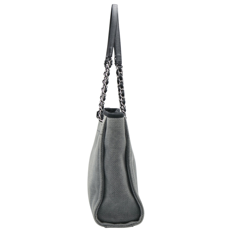 Pre Owned Chanel Grey/Black Canvas and Leather Deauville Tote 