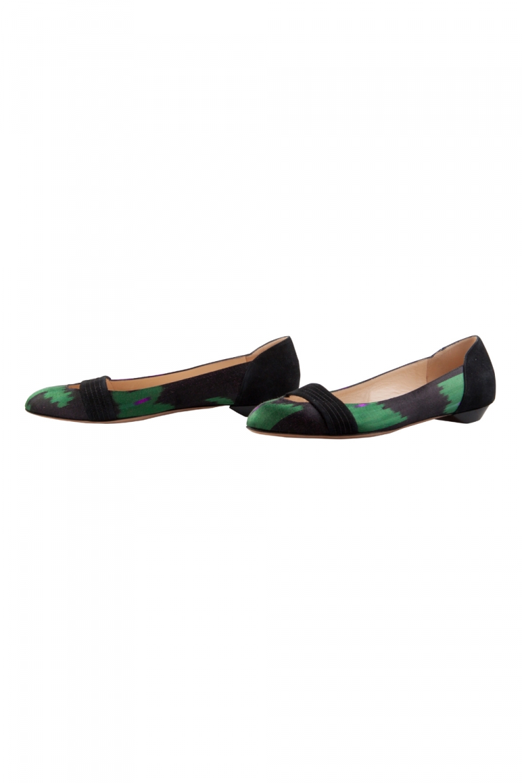 مملوكة مسبقًا Oscar De La Renta Multicolor Printed Satin And Suede Ballet Flats Size 38.5