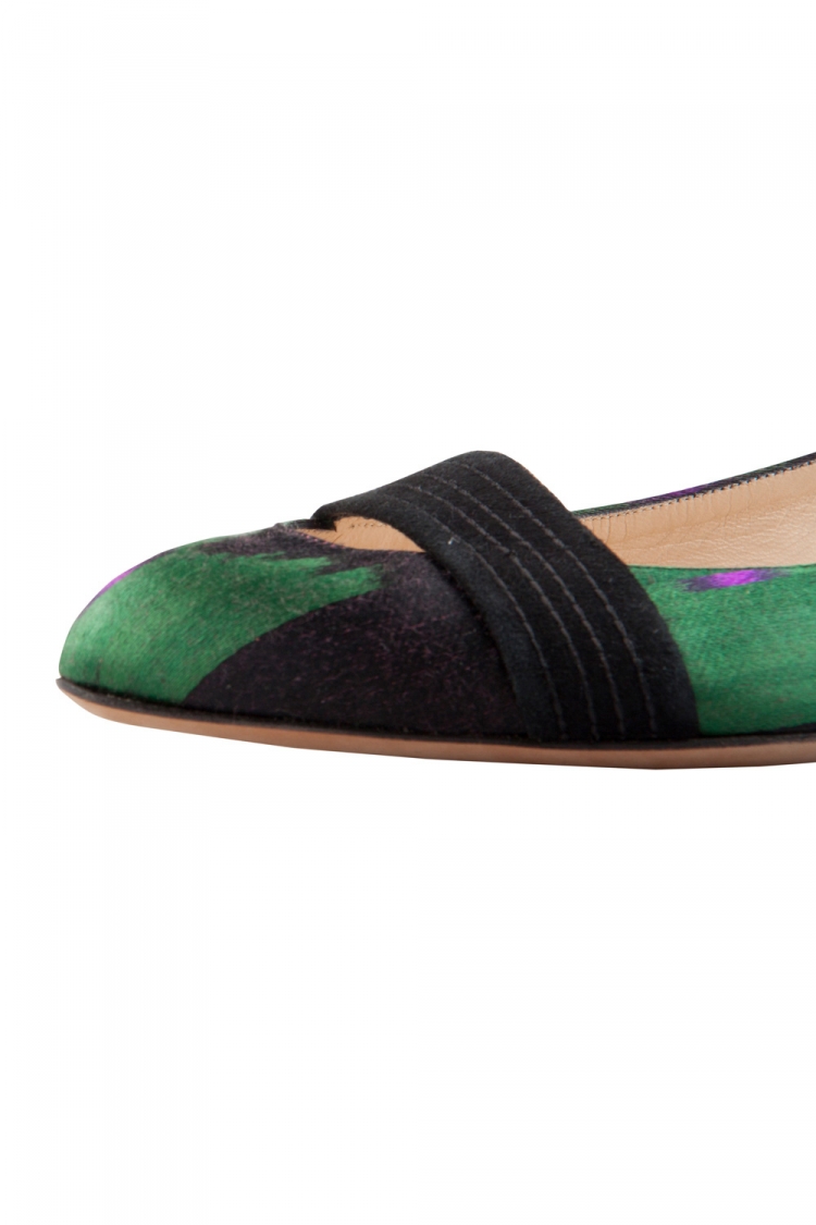 مملوكة مسبقًا Oscar De La Renta Multicolor Printed Satin And Suede Ballet Flats Size 38.5