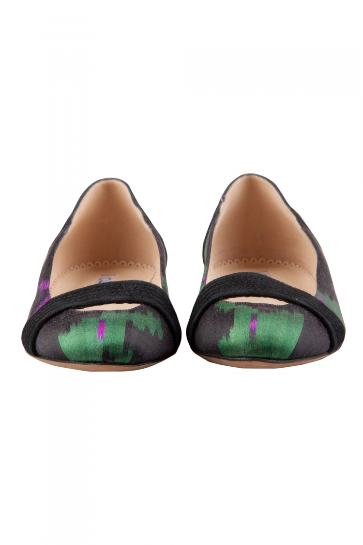 مملوكة مسبقًا Oscar De La Renta Multicolor Printed Satin And Suede Ballet Flats Size 38.5