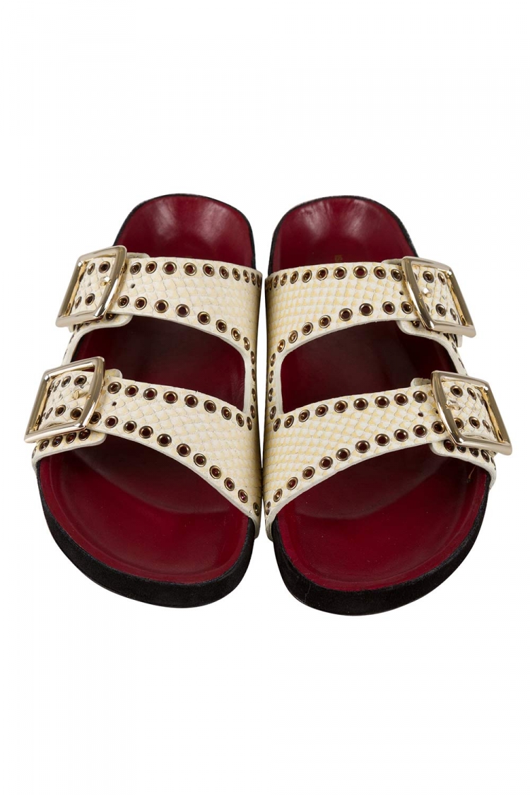 Pre Owned Isabel Marant Cream Python Embossed Leather Lenny Eyelet Studded Slides Size 38