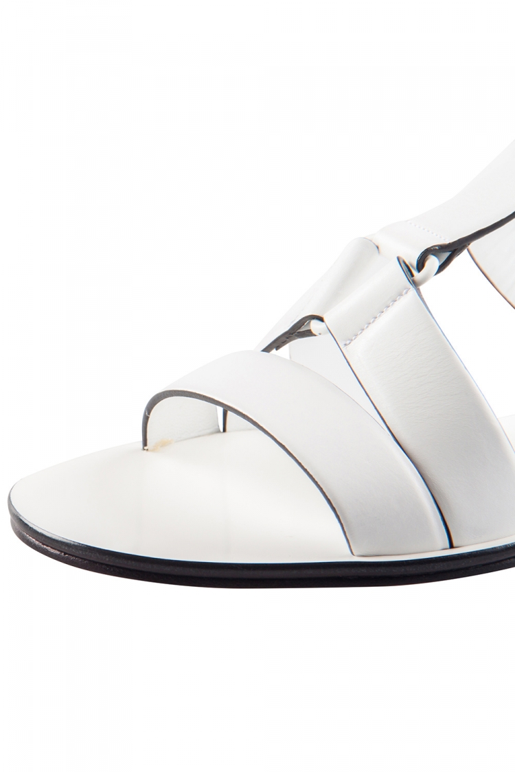 Pre Owned Jil Sander White Leather Strappy Flat Sandals Size 36