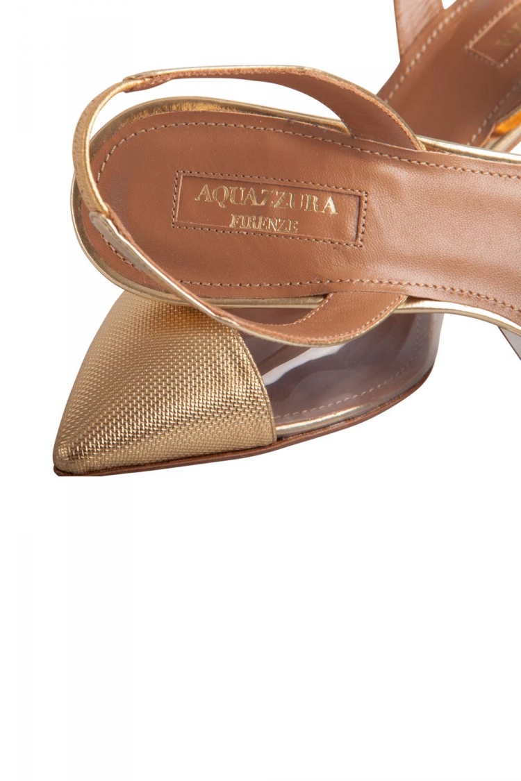 مملوكة مسبقًا Aquazzura Metallic Gold Textured Leather And PVC Coco Slingback Sandals Size 38