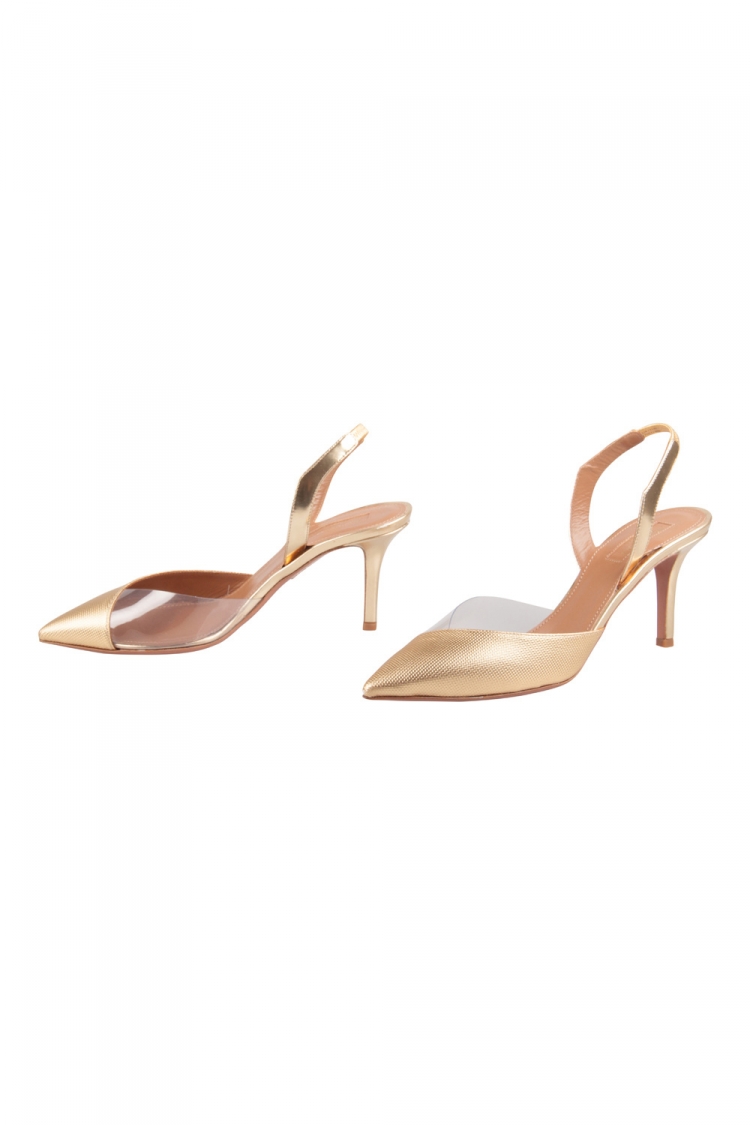 مملوكة مسبقًا Aquazzura Metallic Gold Textured Leather And PVC Coco Slingback Sandals Size 38