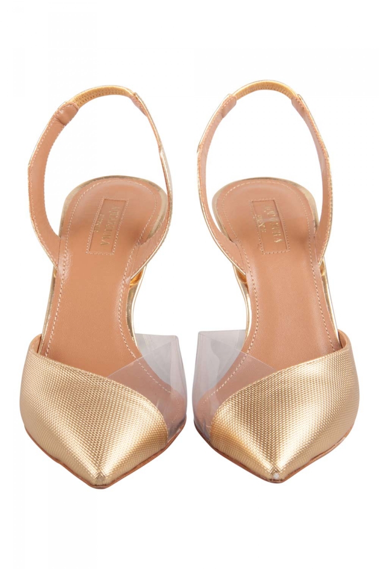 مملوكة مسبقًا Aquazzura Metallic Gold Textured Leather And PVC Coco Slingback Sandals Size 38