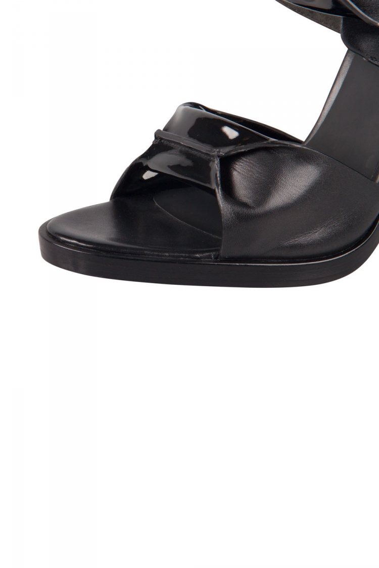 Pre Owned Alexander Wang Black Patent Leather Kai Rubberized Open Toe Sandals Size 38.5