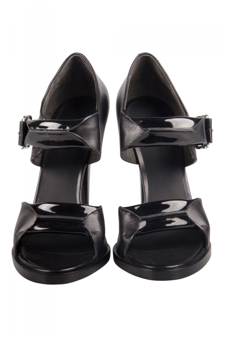 Pre Owned Alexander Wang Black Patent Leather Kai Rubberized Open Toe Sandals Size 38.5