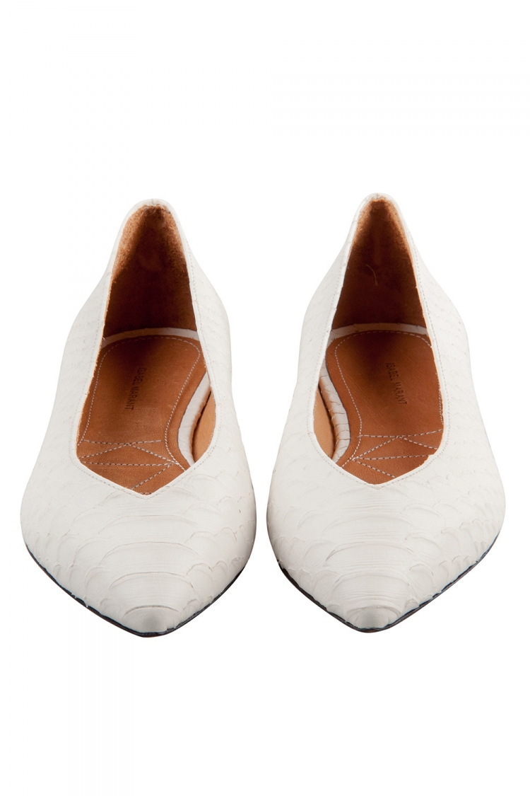 مملوكة مسبقًا Isabel Marant White Python Embossed Leather Plumy Pointed Toe Ballet Flats Size 39