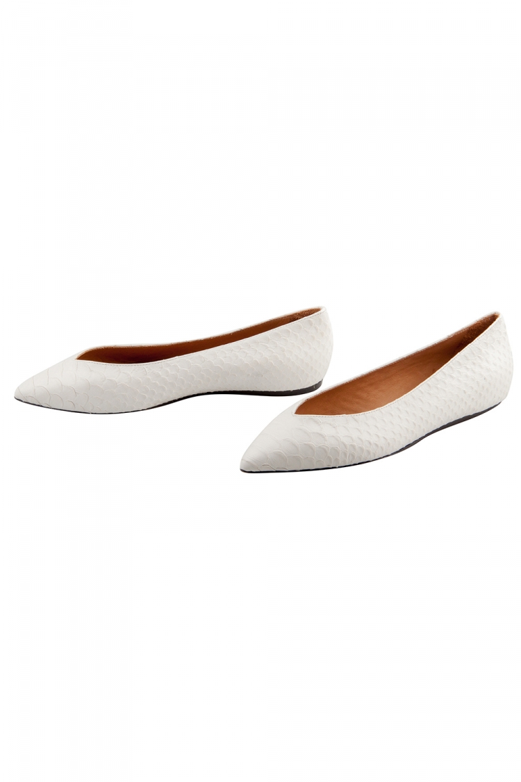مملوكة مسبقًا Isabel Marant White Python Embossed Leather Plumy Pointed Toe Ballet Flats Size 39