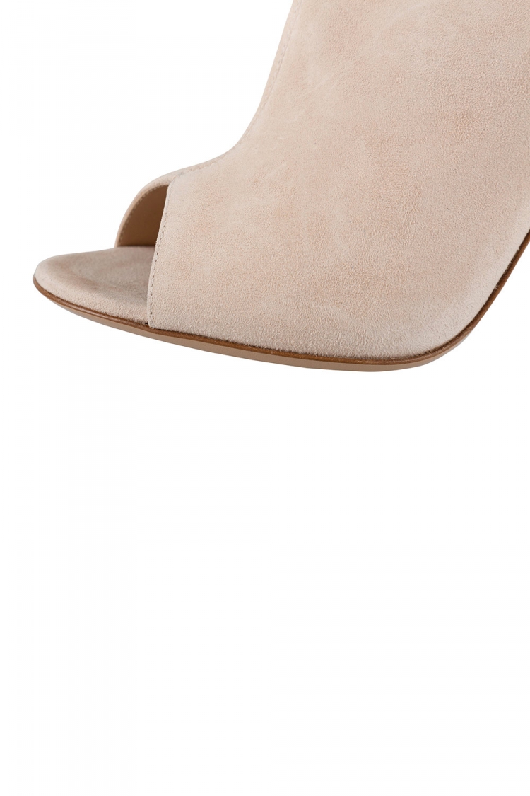 Pre Owned Gianvito Rossi Beige Suede Cobalt Peep-Toe Mules Size 36.5