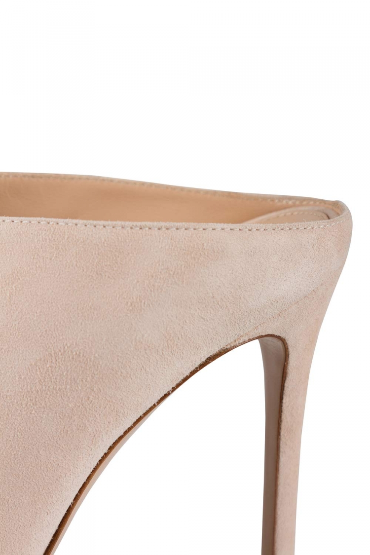 Pre Owned Gianvito Rossi Beige Suede Cobalt Peep-Toe Mules Size 36.5