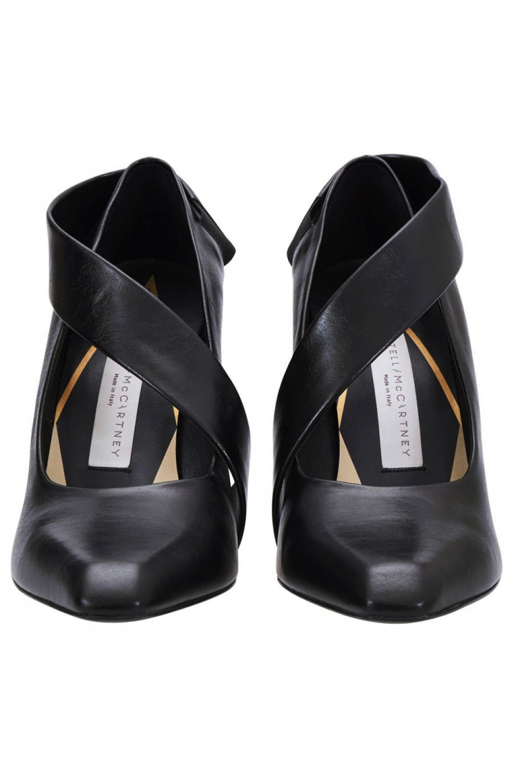 Pre Owned Stella McCartney Black Faux Leather Wooden Heel Pumps Size 38.5