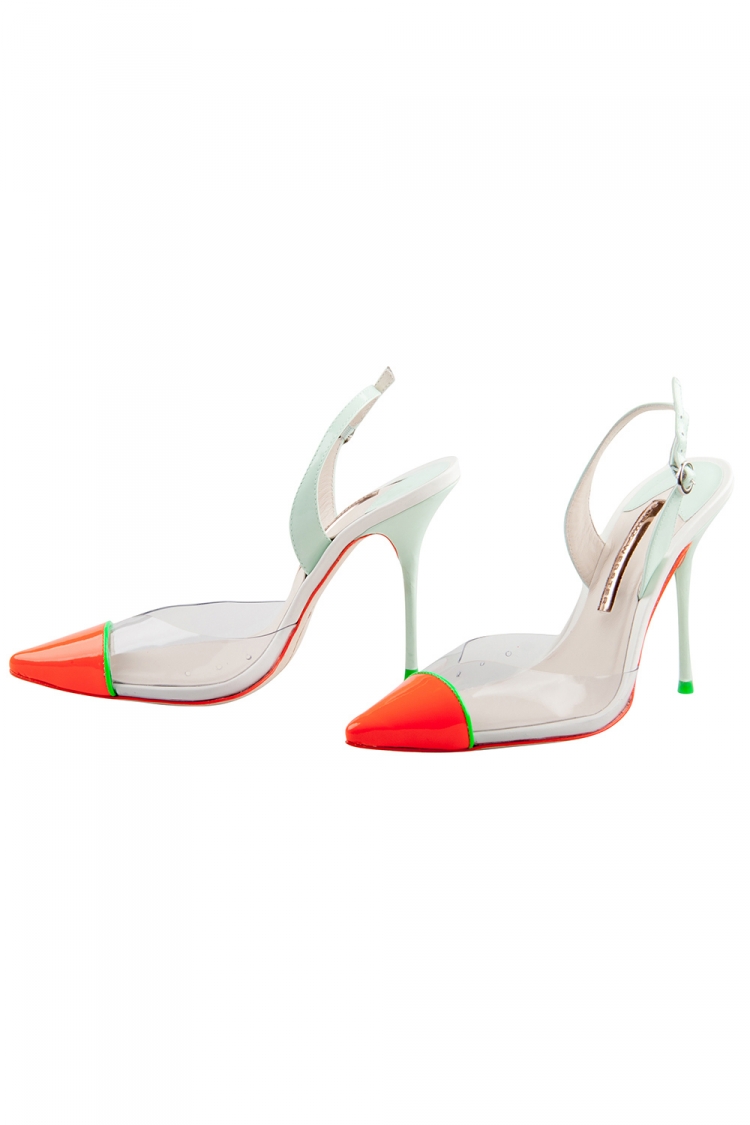 Pre Owned Sophia Webster Neon Tricolor Patent Leather And PVC Daria Pumps Size 37