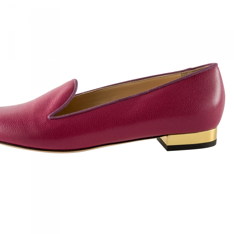 Pre Owned Charlotte Olympia Magenta Leather Smoking Slippers Size 38.5