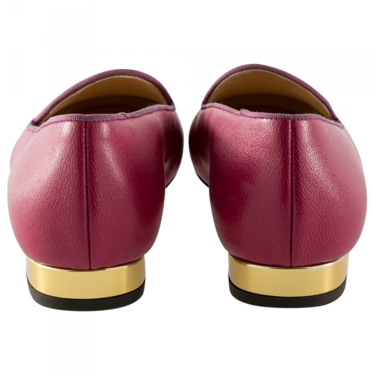 Pre Owned Charlotte Olympia Magenta Leather Smoking Slippers Size 38.5