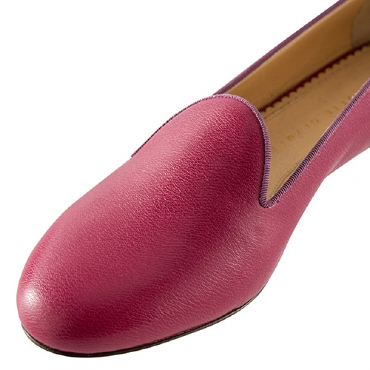 Pre Owned Charlotte Olympia Magenta Leather Smoking Slippers Size 38.5
