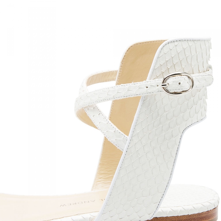 Pre Owned Paul Andrew White Python Leather Strappy Flat Sandals Size 38.5