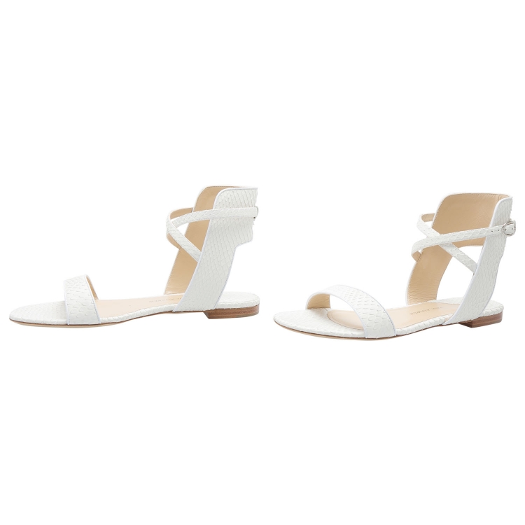 Pre Owned Paul Andrew White Python Leather Strappy Flat Sandals Size 38.5