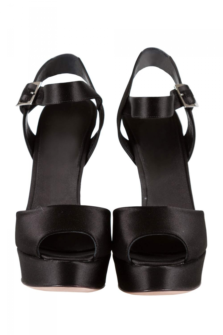 Pre Owned Giambattista Valli Black Satin Peep Toe Ankle Strap Platform Sandals Size 37