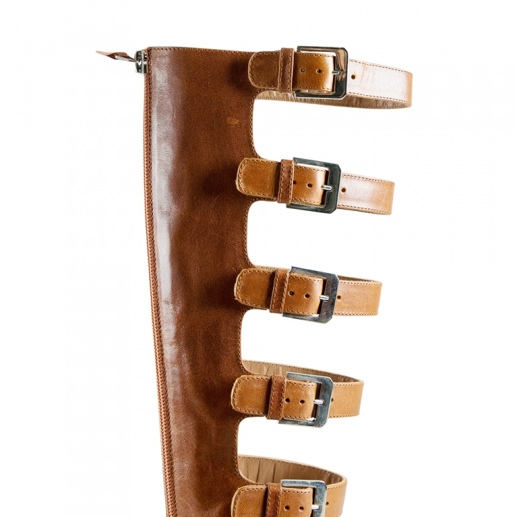 Pre Owned Laurence Dacade Brown Leather Halle Gladiator Sandals Size 38.5