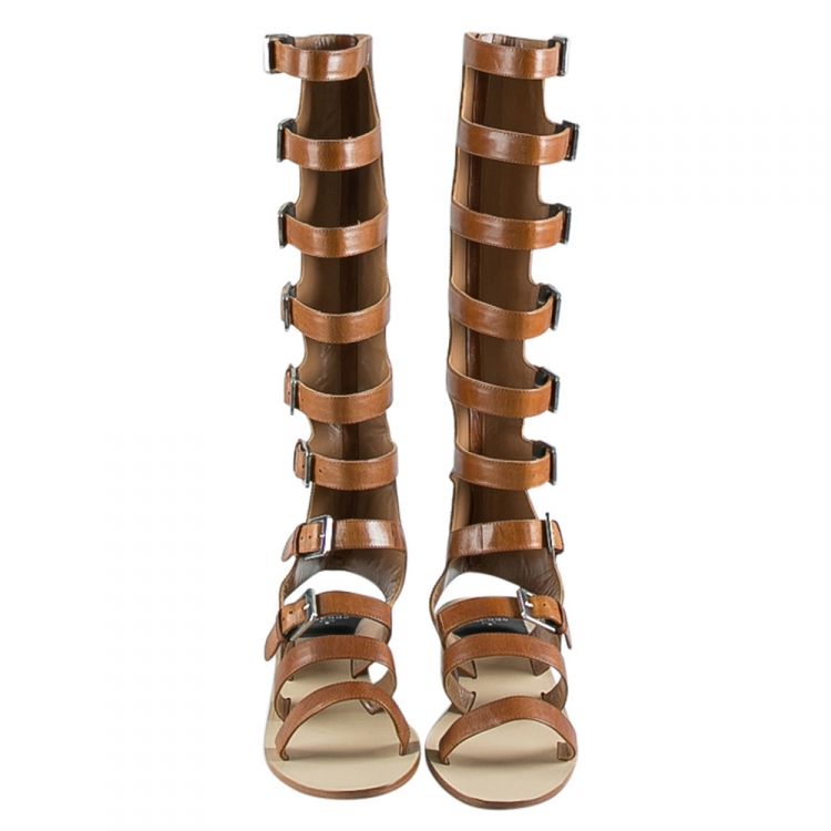 Pre Owned Laurence Dacade Brown Leather Halle Gladiator Sandals Size 38.5