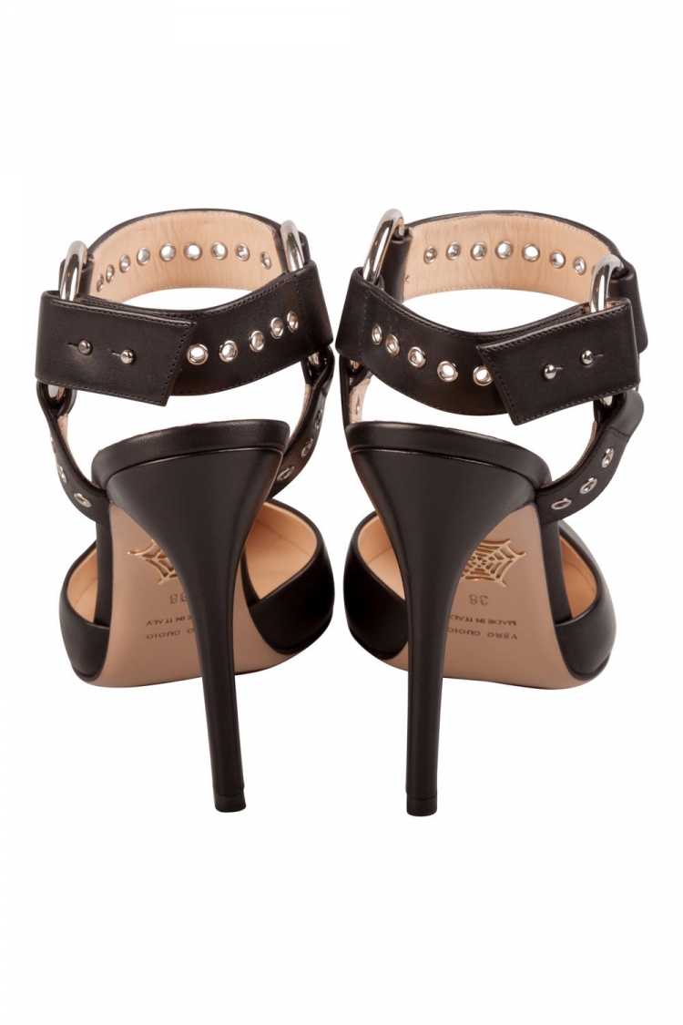 Pre Owned Charlotte Olympia Black Leather Domina Eyelet Detail Ankle Strap Sandals Size 38