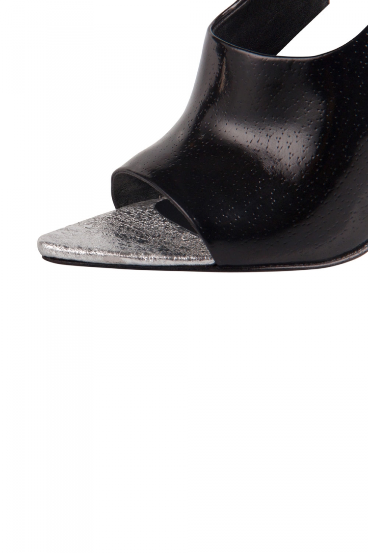Pre Owned Alexander Wang Metallic Silver And Black Textured Leather Carolyn Ankle Strap Sandals Size 37