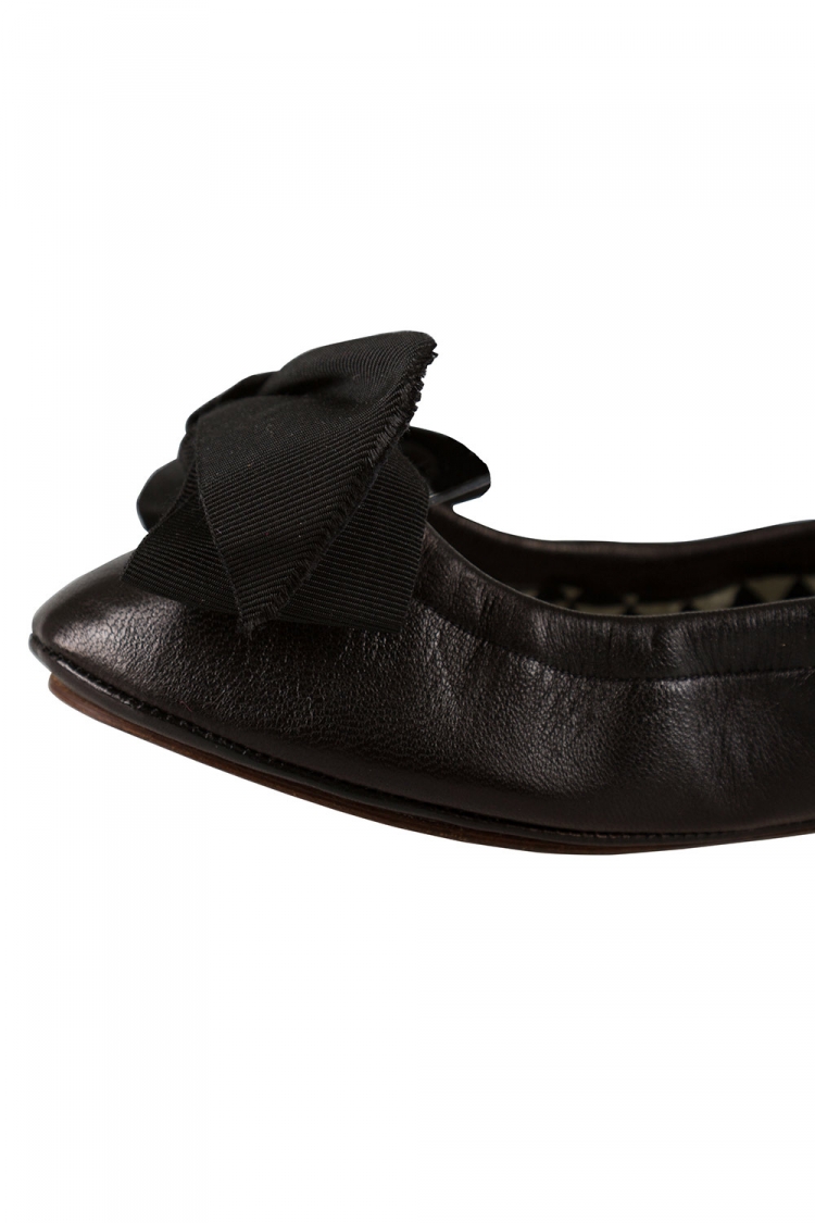 Pre Owned Isabel Marant Metallic Black Leather Bow Scrunch Ballet Flats Size 37