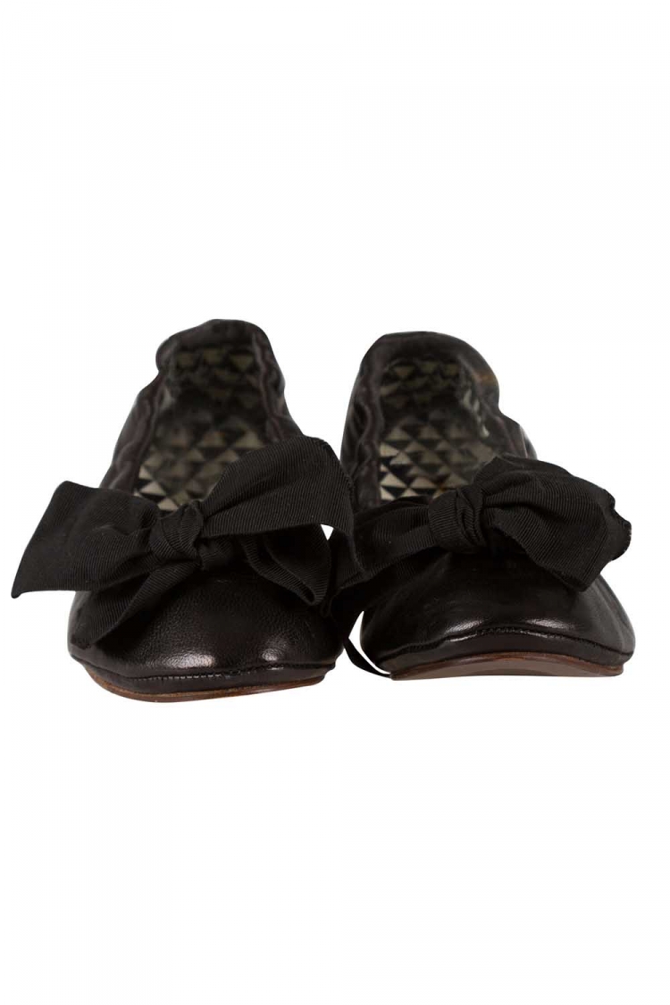 Pre Owned Isabel Marant Metallic Black Leather Bow Scrunch Ballet Flats Size 37