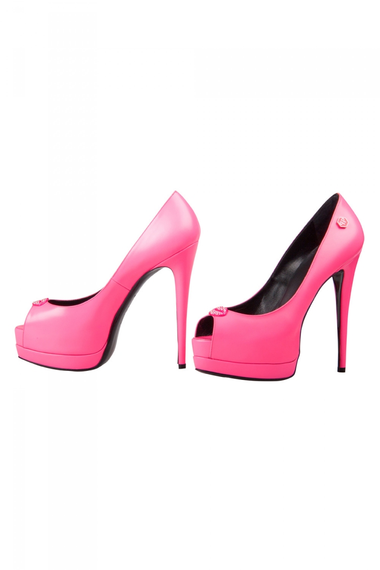 Pre Owned Philipp Plein Neon Pink Leather Provocateur Peep-Toe Platform Pumps Size 38