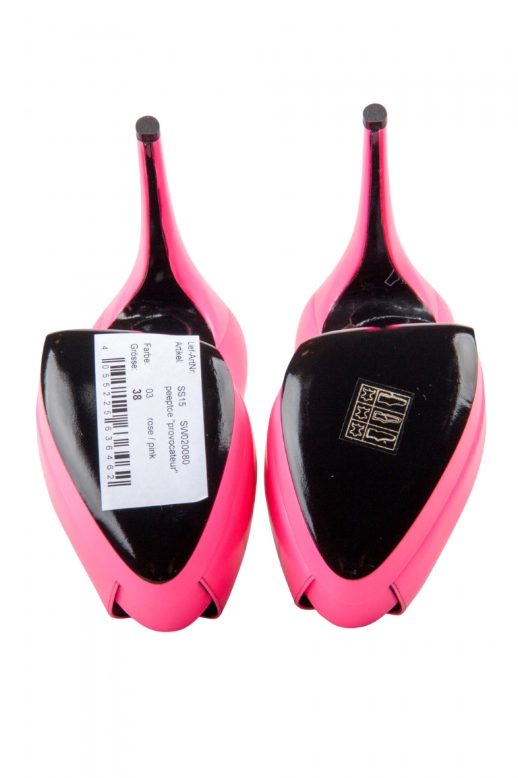 Pre Owned Philipp Plein Neon Pink Leather Provocateur Peep-Toe Platform Pumps Size 38