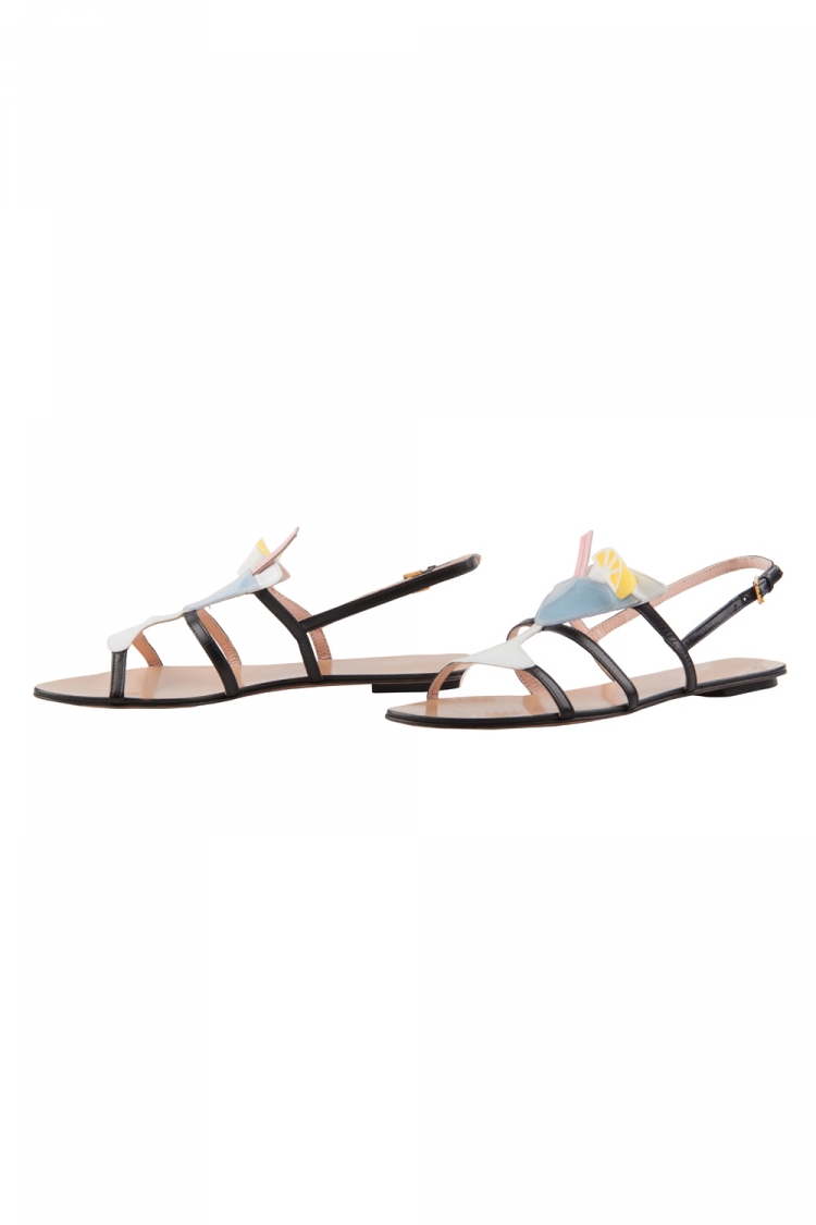 Pre Owned Moschino Multicolor Leather Cocktail Flat Sandals Size 37
