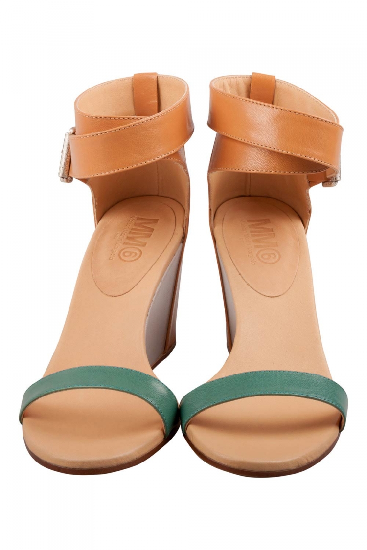 Pre Owned Maison Martin Margiela Tricolor Leather Ankle Strap Wedge Sandals Size 37