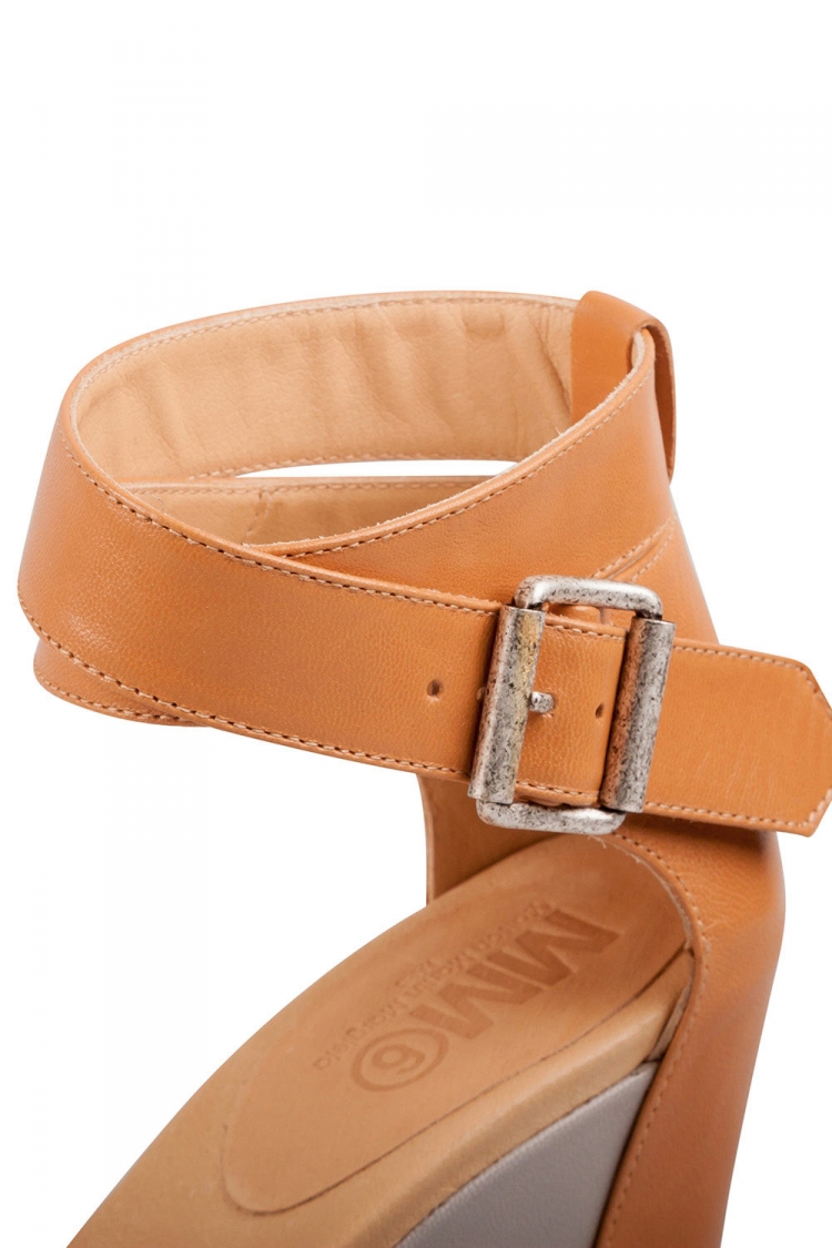 Pre Owned Maison Martin Margiela Tricolor Leather Ankle Strap Wedge Sandals Size 37