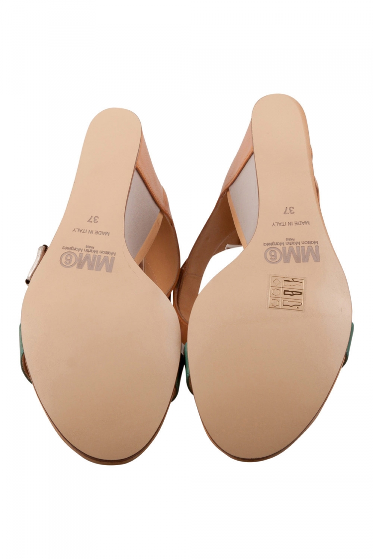 Pre Owned Maison Martin Margiela Tricolor Leather Ankle Strap Wedge Sandals Size 37