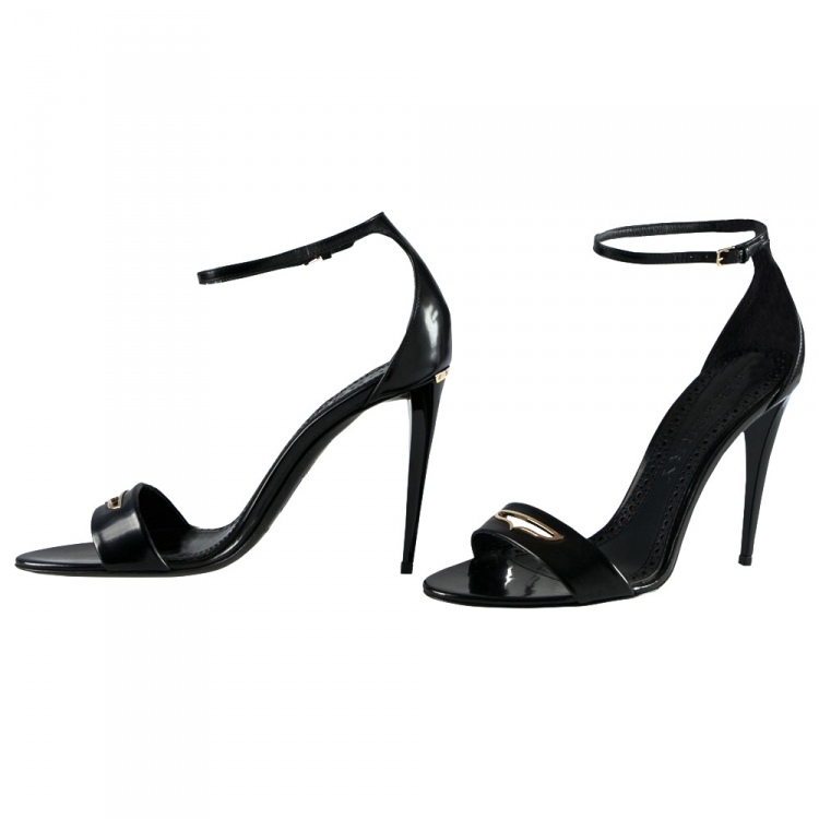 مملوكة مسبقًا Burberry Black Leather Reynholm Ankle Strap Sandals Size 38