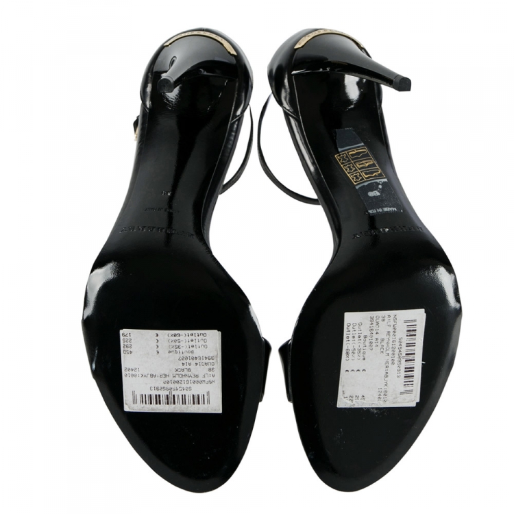 مملوكة مسبقًا Burberry Black Leather Reynholm Ankle Strap Sandals Size 38