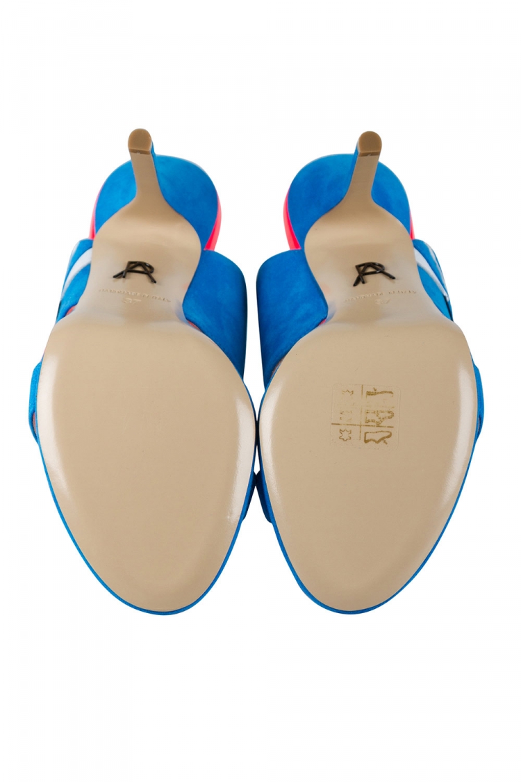Pre Owned Paul Andrew Tri Color Suede And Patent Leather Wing Vamp Mule Sandals Size 37