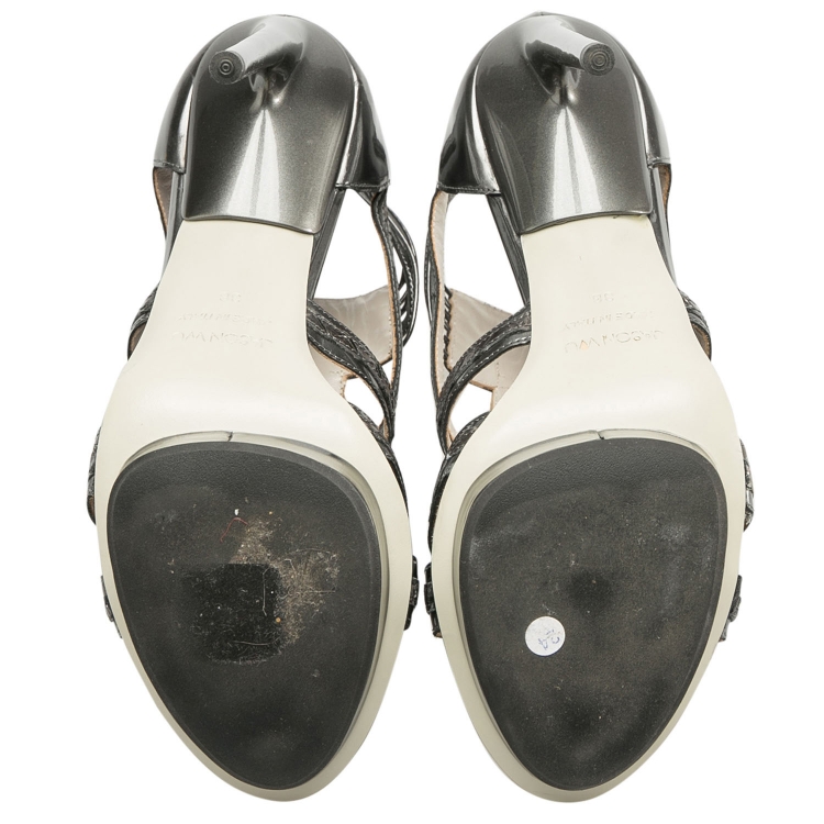 Pre Owned Jason Wu Metallic Grey Patent Leather Carolyn Platform Sandals Size 38