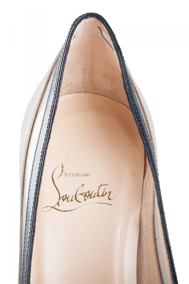 Pre Owned Christian Louboutin Beige Patent Leather And PVC Paulina Pointed Toe Pumps Size 36