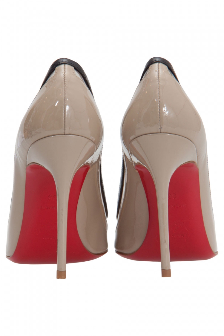 Pre Owned Christian Louboutin Beige Patent Leather And PVC Paulina Pointed Toe Pumps Size 36