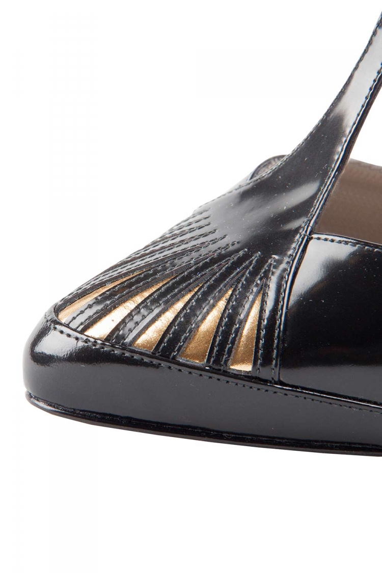 Pre Owned  Versace Metalic Gold And Black Patent Leather T Strap Sandals Size 38