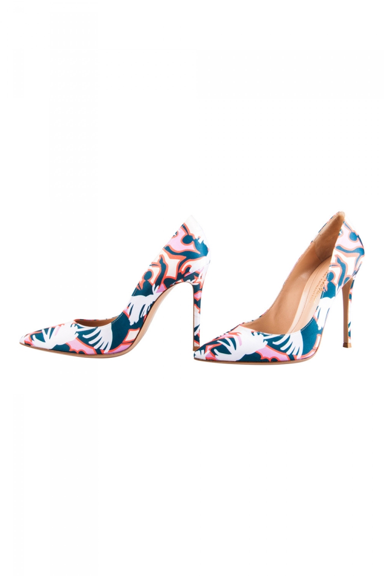 Pre Owned Gianvito Rossi Multicolor Printed Satin Pointed Toe Pumps Size 39
