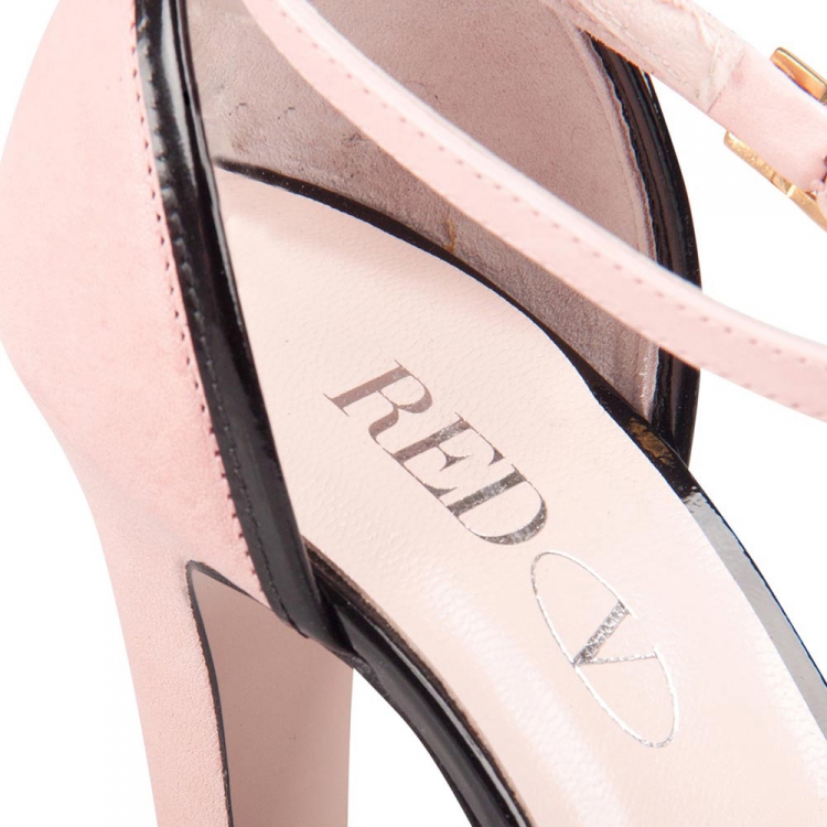 Pre Owned Red Valentino Pink/Black Leather Bow Detail Ankle Strap Sandals Size 38.5