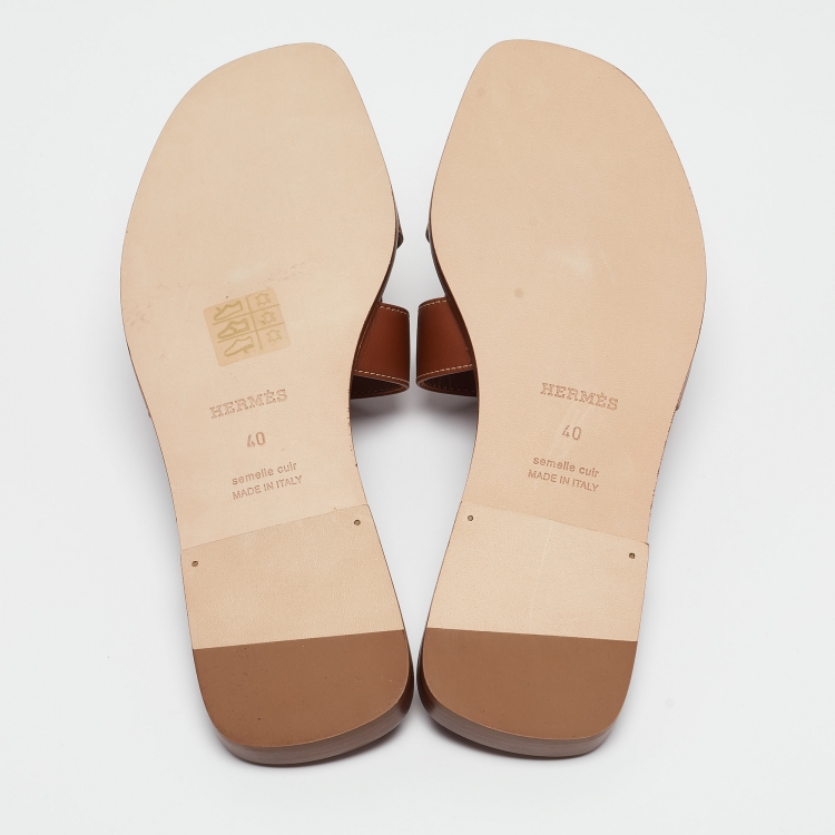 مملوكة مسبقًا Hermes Brown Leather Oran Slide Flats Size 40