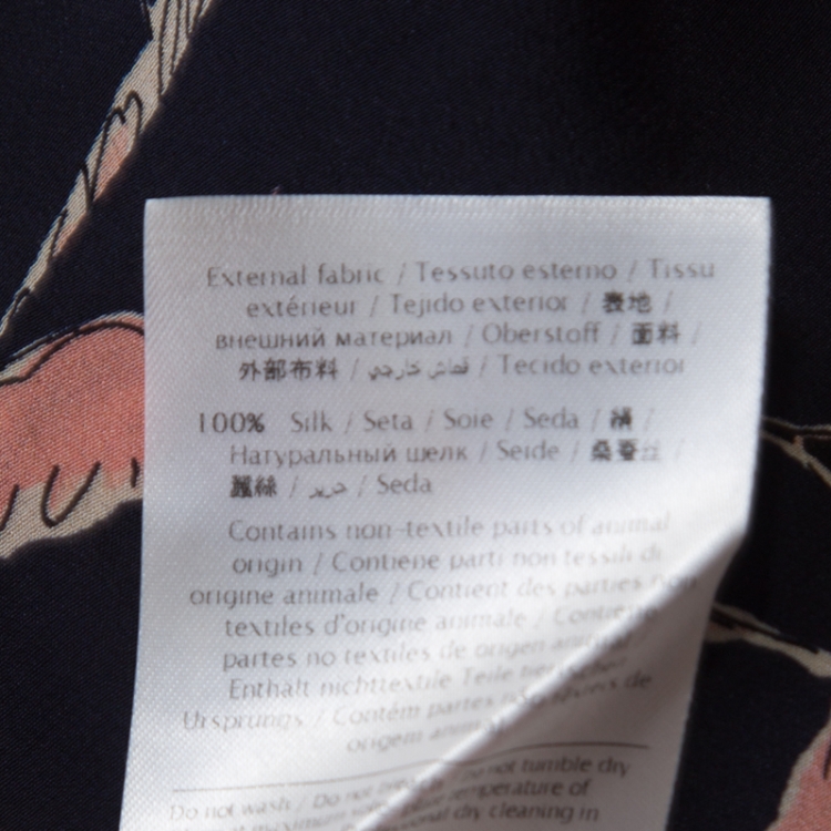 Pre Owned Valentino Navy Blue Swallow Print Silk Mini Capelet Dress M